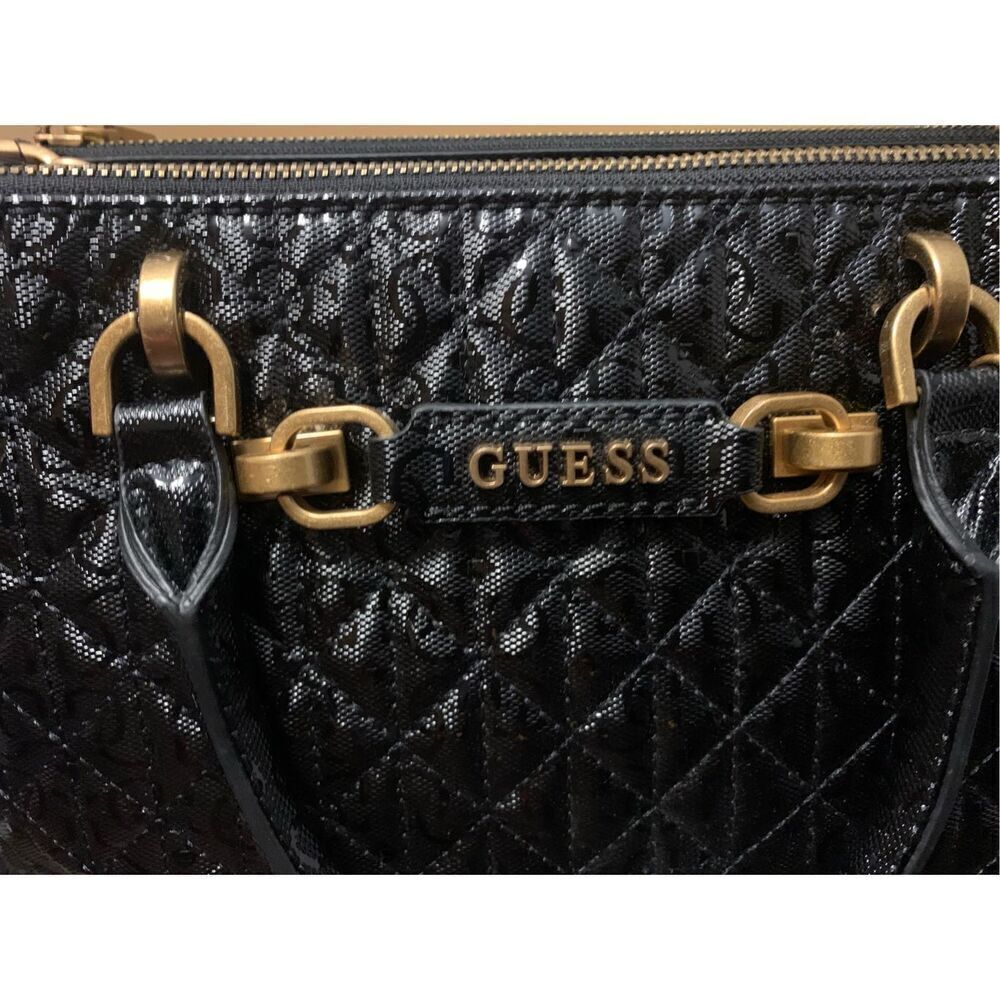 Guess Black Aveta Status Quilted Satchel Bag Handbag NEW - Picture 2 of 5